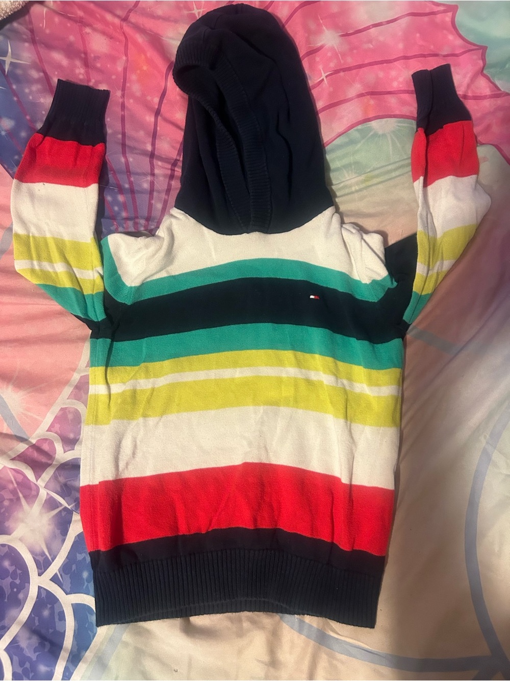 Tommy Hilfiger Striped Hooded Sweater in Navy, Red, White, Green & Yellow